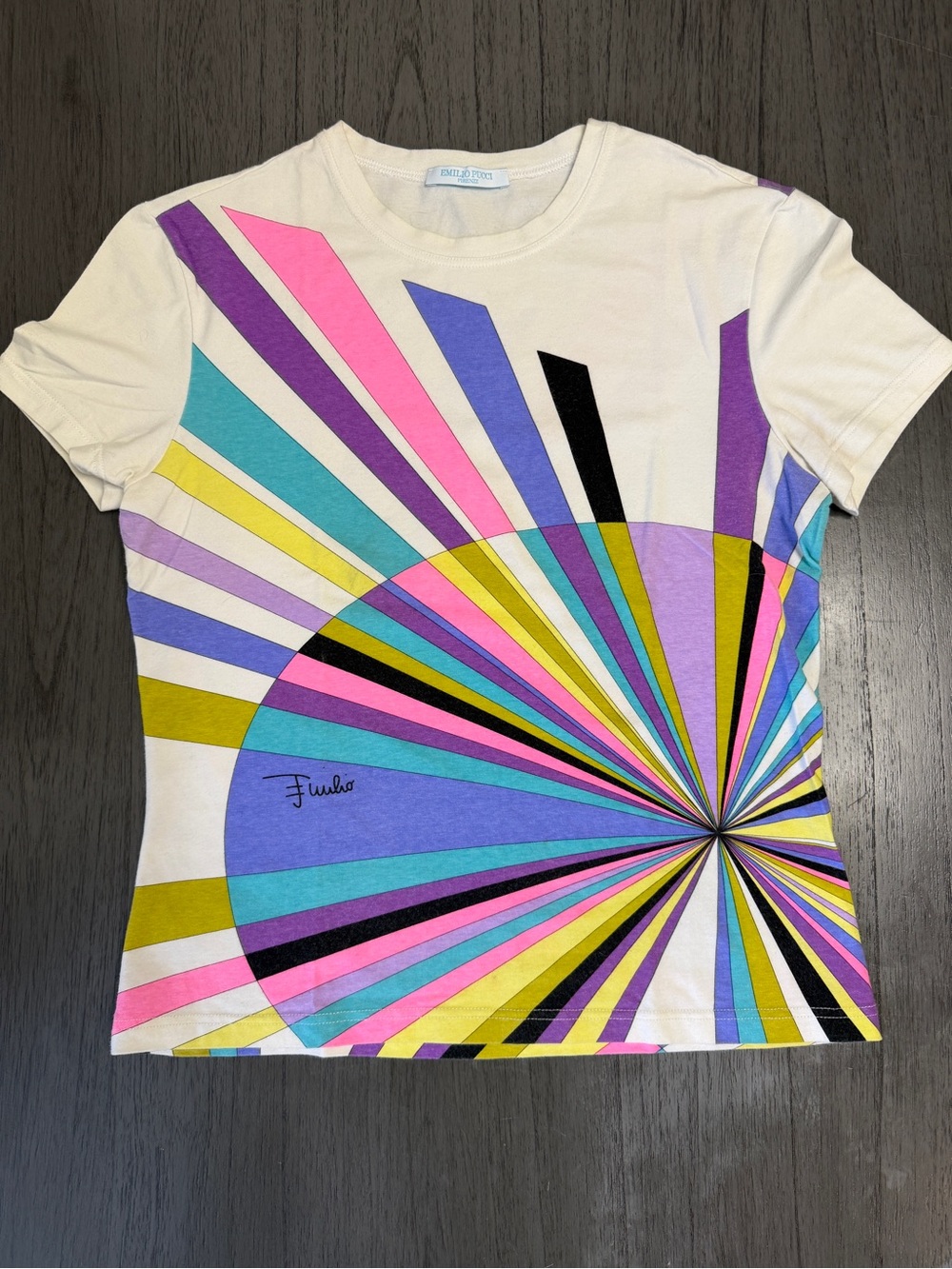 Vintage Rare Emilio Pucci Cream Logo Tee